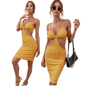 Vestido ajustado de tirantes con abertura Amarillo